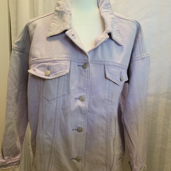 Light Purple Distressed Denim Jacket - Picture 2 of 10